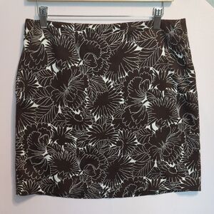 Y2K Ann Taylor Floral Brown & White Cotton Stretchy Casual Office Skirt Size 12